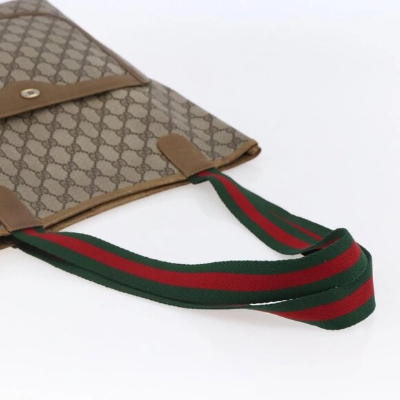 GUCCI GG Supreme Web Sherry Line Tote Bag PVC Leather Beige Red - Picture 8 of 15